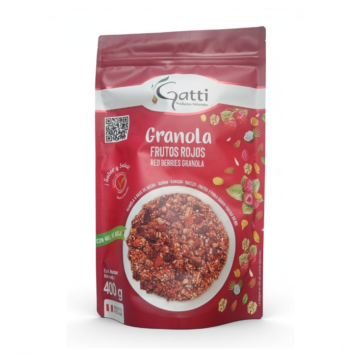 Granola de frutos rojos, bolsa de 400 gr de la marca GATTI de Lima