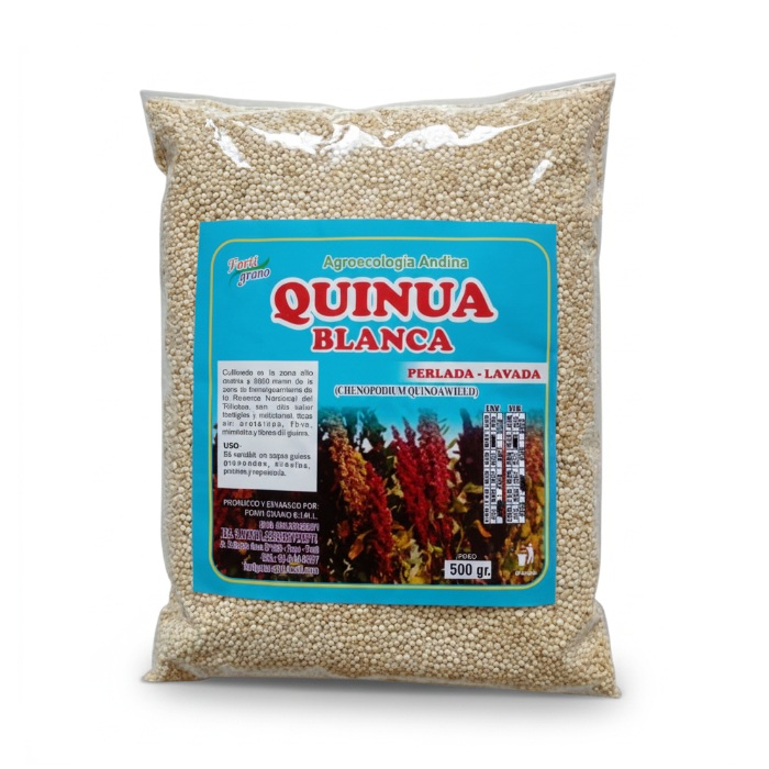 Quinua blanca lavada, bolsa de 500gr de la marca FORTIGRANO de Puno